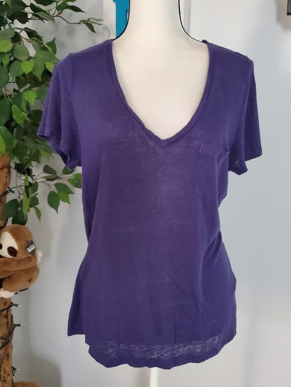 J. CREW Linen V-Neck Pocket Tee M